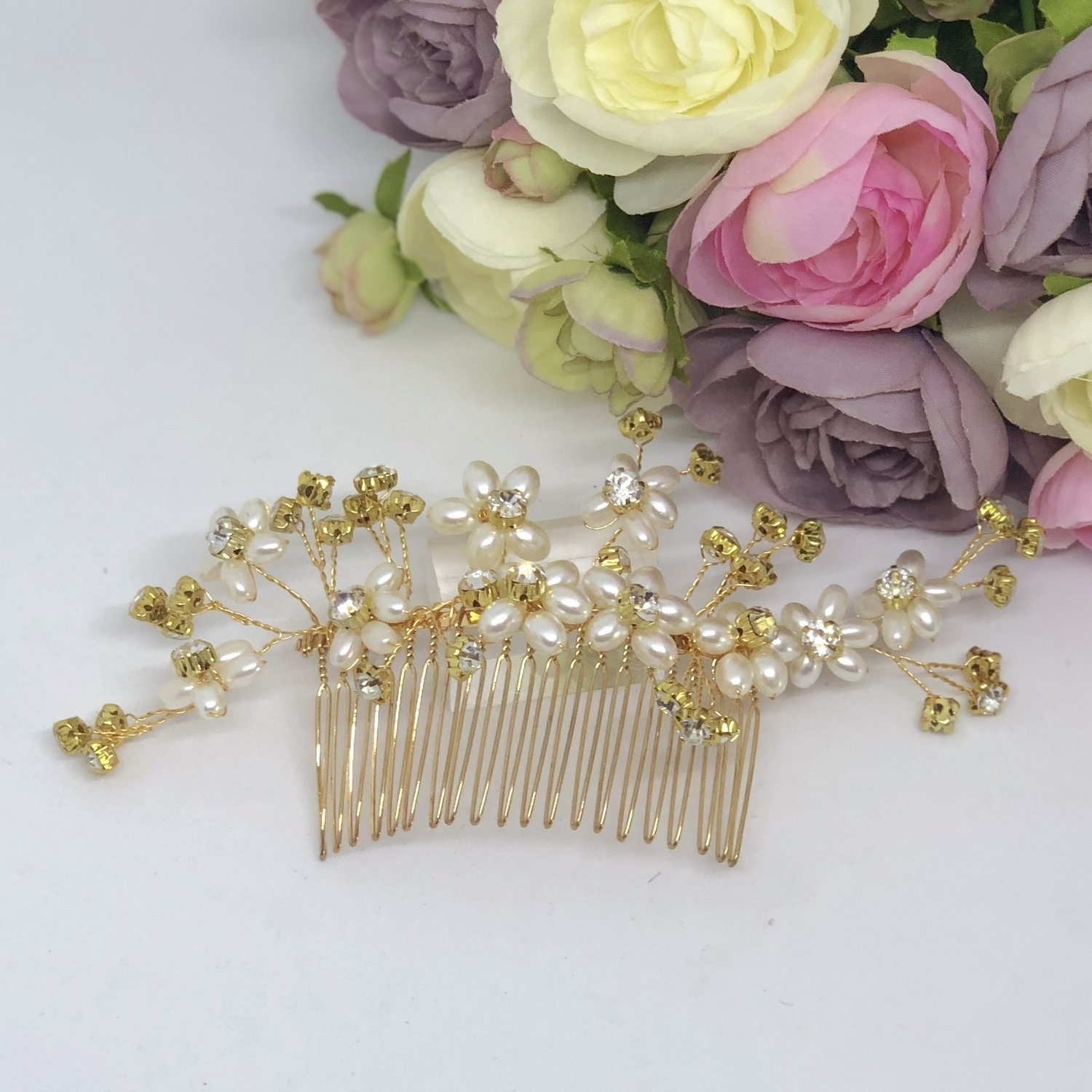 LAURA - Gold &amp; Pearl Bridal Wedding Hair Comb
