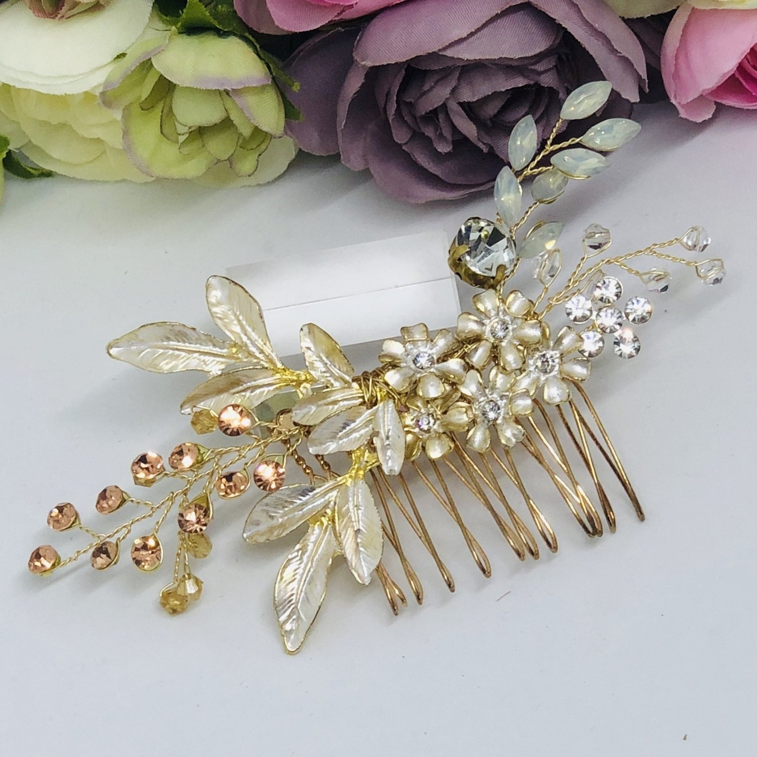 EDINA - Gold Floral Wedding Bridal Hair Comb
