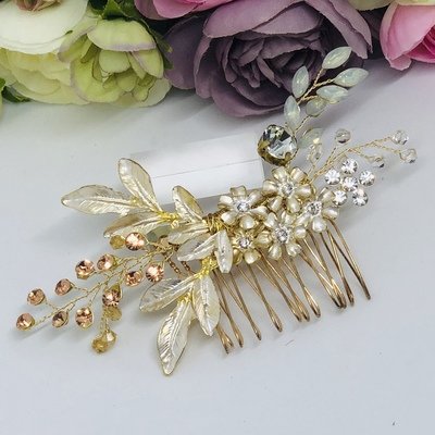 EDINA - Gold Floral Wedding Bridal Hair Comb