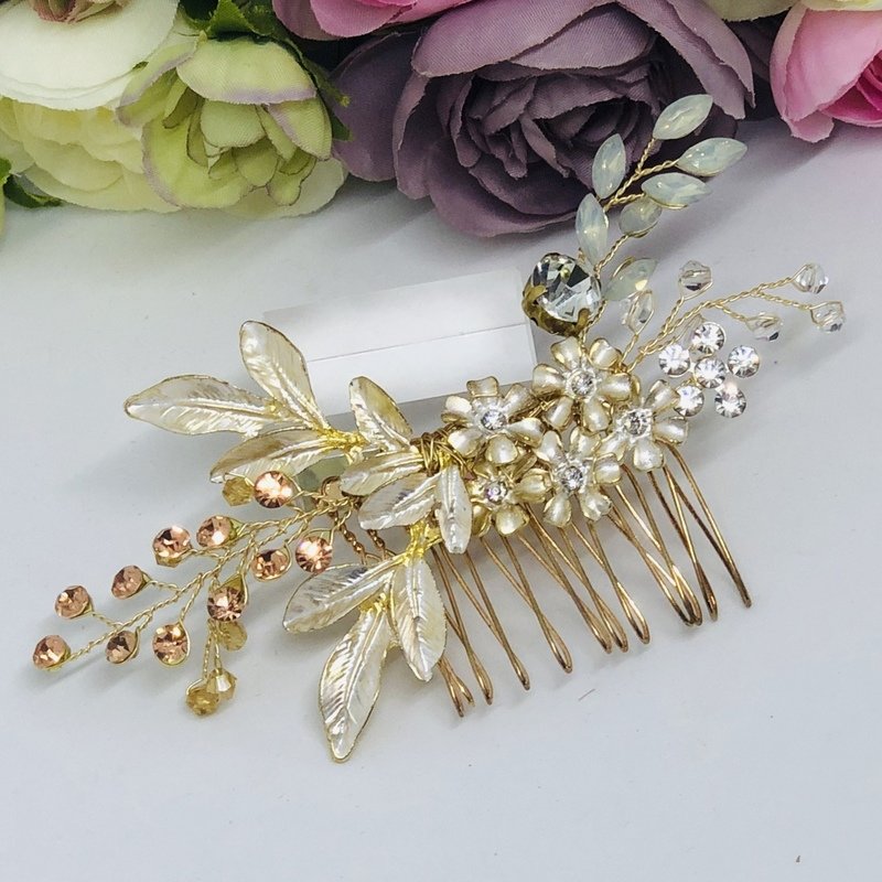 EDINA - Gold Floral Wedding Bridal Hair Comb