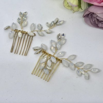 RENATA - Pair of Gold Leaf Wedding Bridal Hair Comb