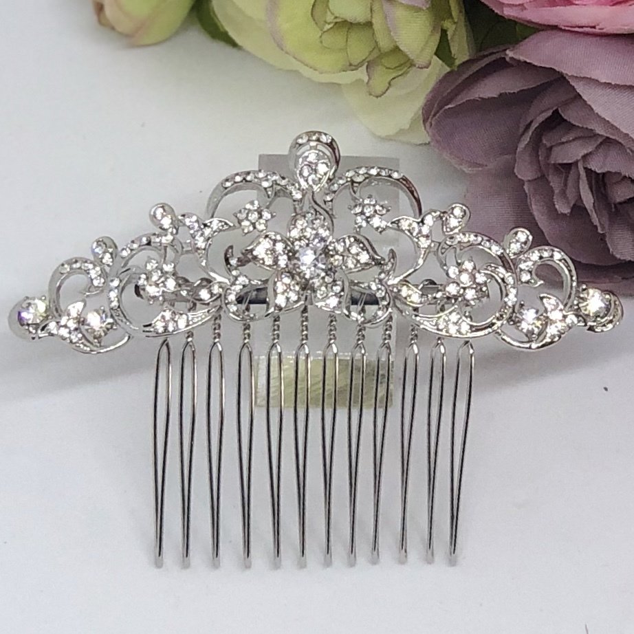 THELMA - Silver Crystal Wedding Bridal Hair Comb