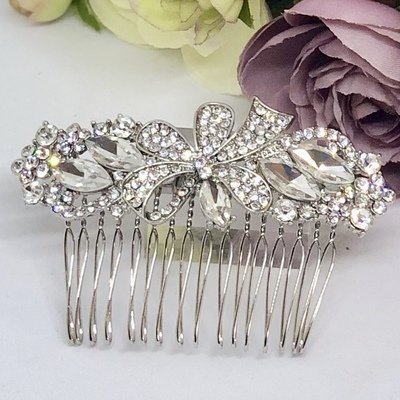 WILMA - Silver Bow Wedding Bridal Hair Comb