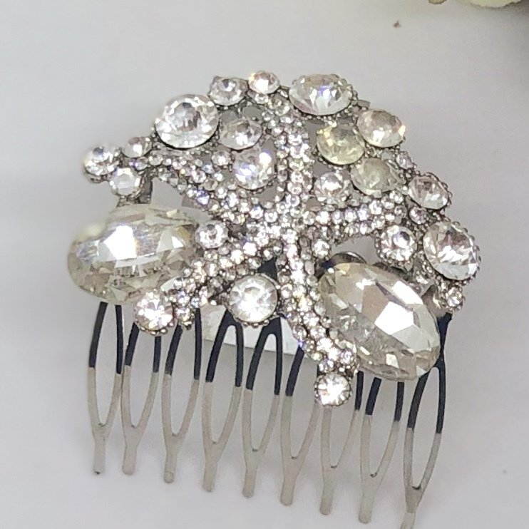 BALI - Silver Starfish Wedding Bridal Hair Comb
