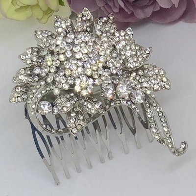 REBA - Silver Flower Wedding Bridal Hair Comb