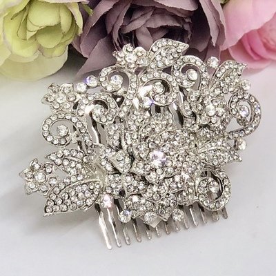 VELVET - Silver Luxe Swarovski Wedding Bridal Hair Comb