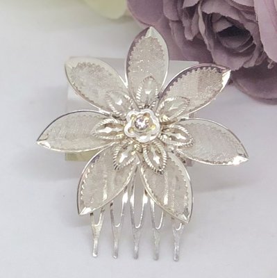 NATALIE - Silver Mesh Wedding Bridal Hair Comb