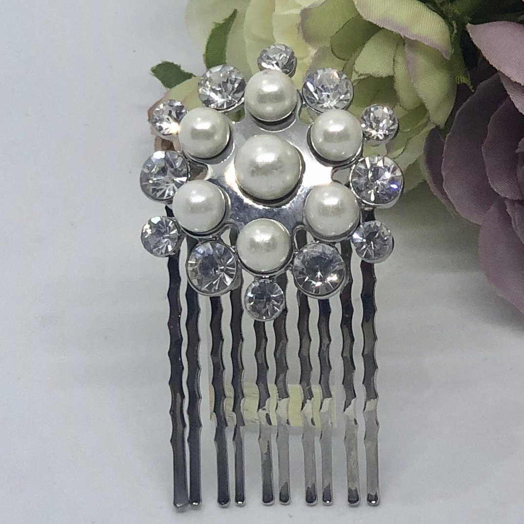 PATRICE - Silver &amp; Pearl Wedding Bridal Hair Comb