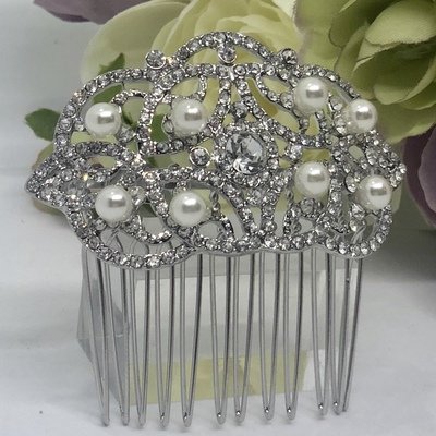 CHARLOTTE - Silver Pearl Wedding Bridal Hair Comb
