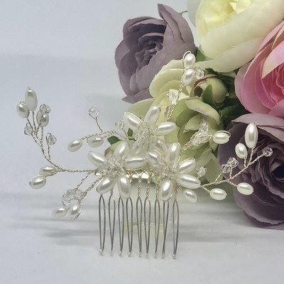 ASTER - Pearl Flowers Wedding Bridal Hair Comb