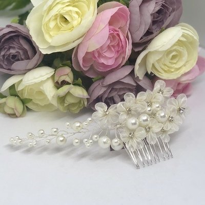RHONDA - Ivory Flower & Pearl Wedding Bridal Hair Comb
