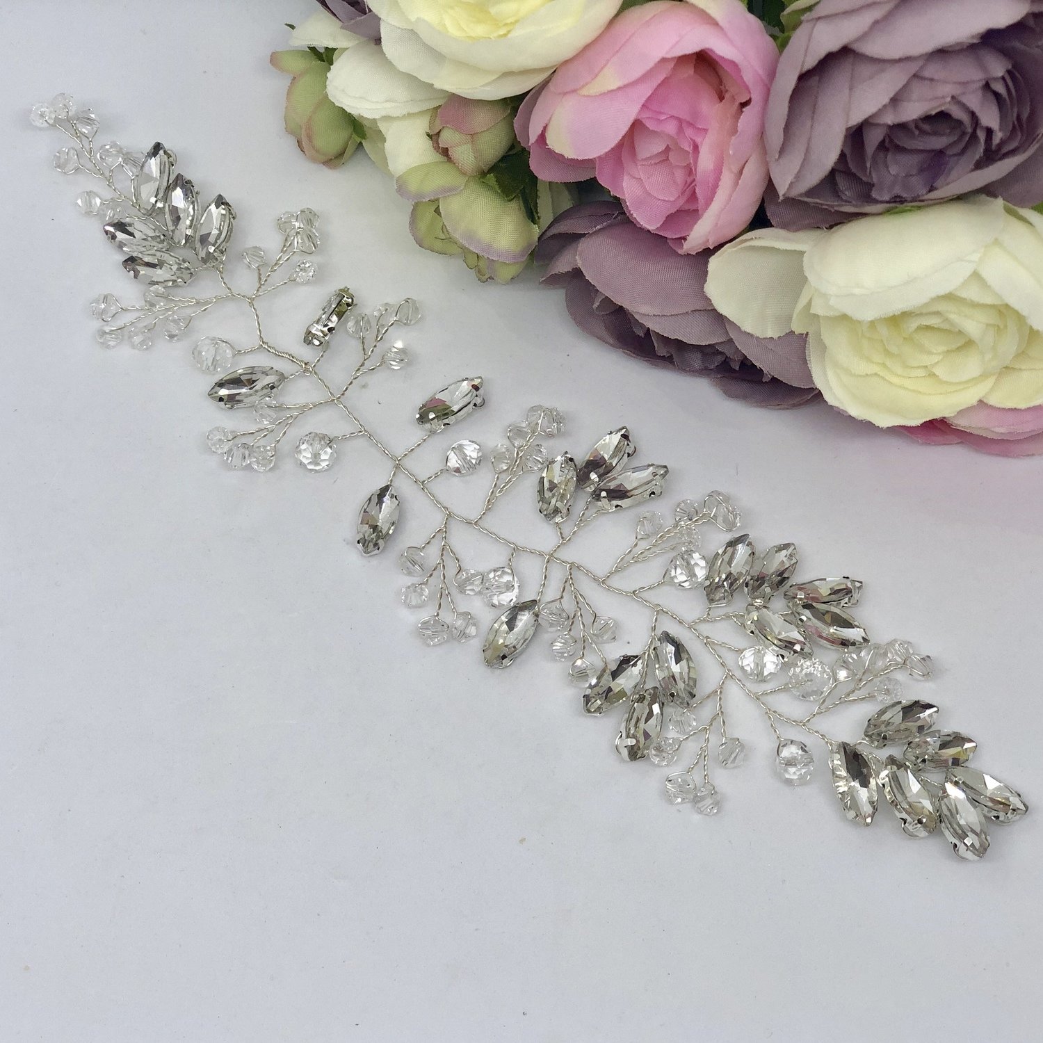 BLANCHE - Silver Crystal Wedding Bridal Hair Piece