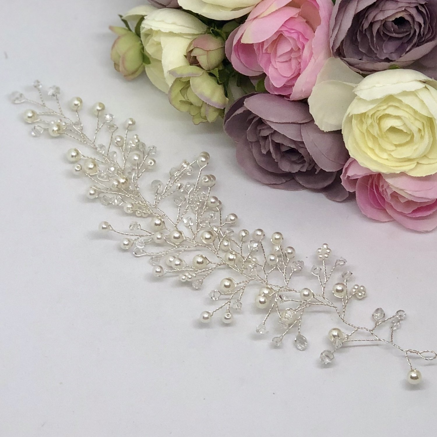 SAMANTHA - Crystal &amp; Pearl Wedding Bridal Hair Piece