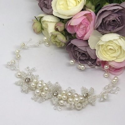 CLEO - Silver Crystal and Pearl Wedding Bridal Head Piece