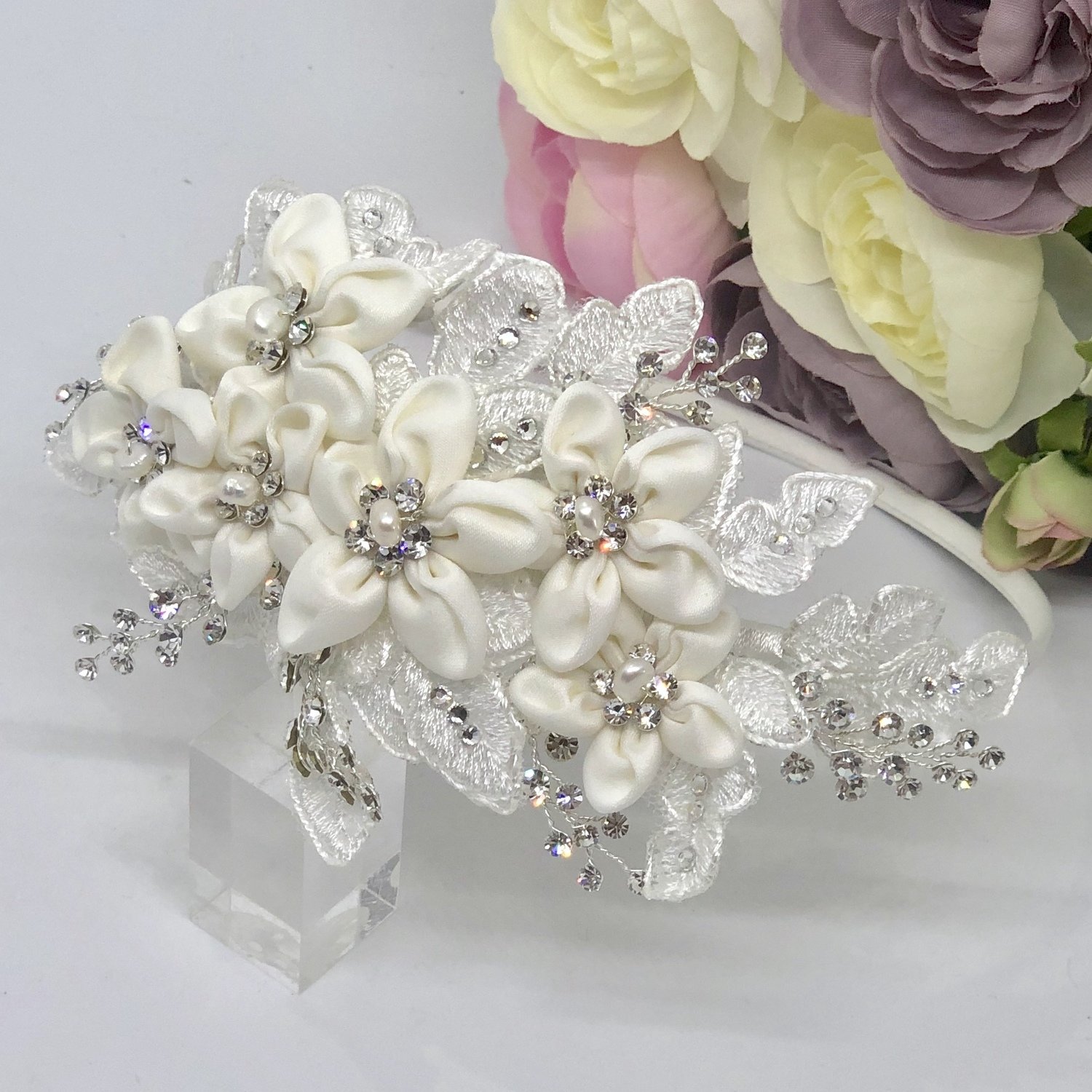 GRACE - Ivory Pearl and Crystal Bridal Headband