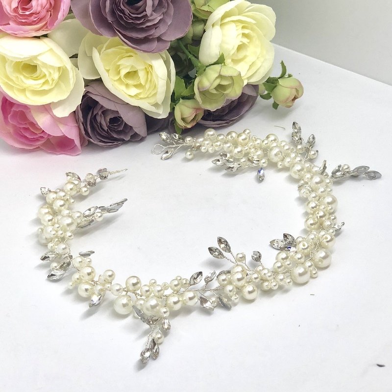 CERISE - Silver Pearl &amp; Crystal Wedding Bridal Head Piece