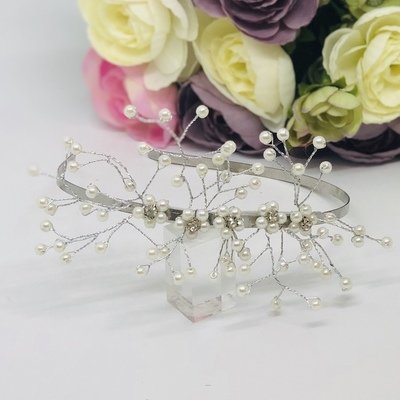 SUZANNE - Silver &amp; Pearl Wedding Bridal Headband