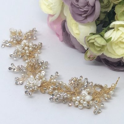 ABBEY - Gold &amp; Pearl Wedding Bridal Head Piece