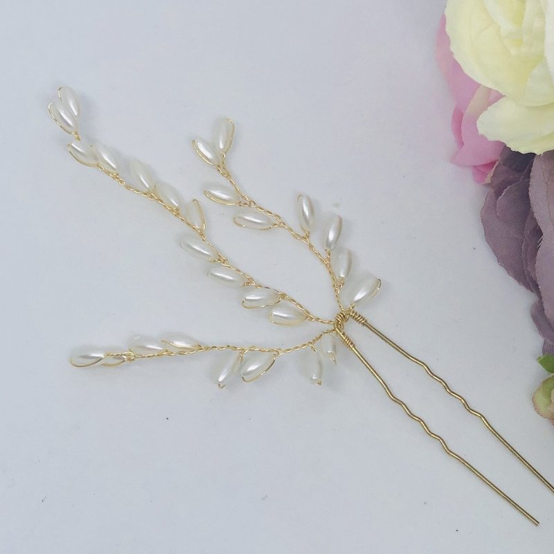 TRINNIE - Set of 3 Gold Pearl Wedding Bridal Hair Pin