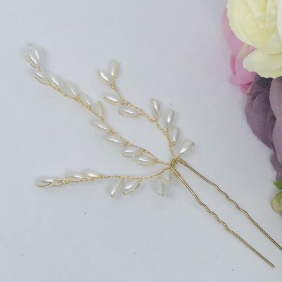 TRINNIE - Set of 3 Gold Pearl Wedding Bridal Hair Pin