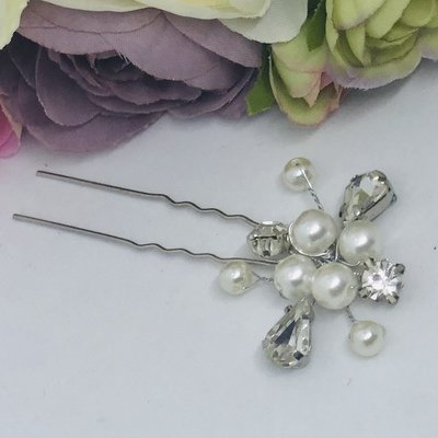 PARIS - Set of 3 Silver Pearl Flower Hair Pins