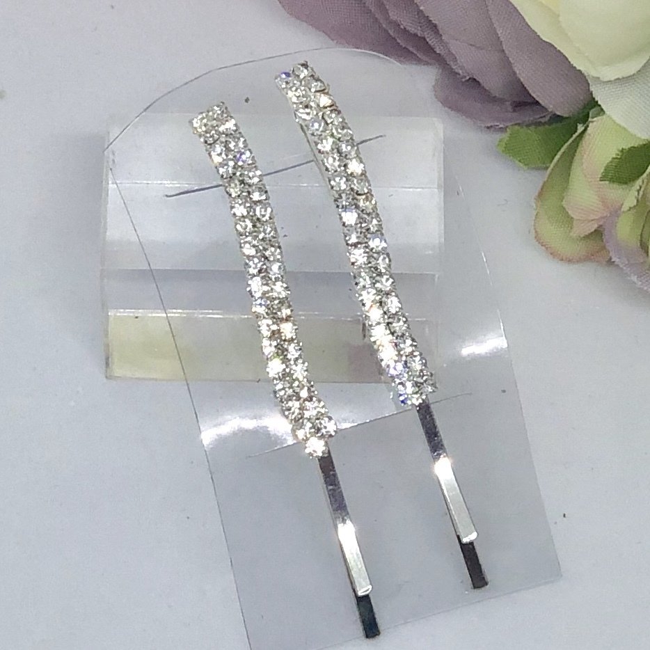 WAVE - 2 row Diamante - Slide Hair Pins Set of 2 Pins
