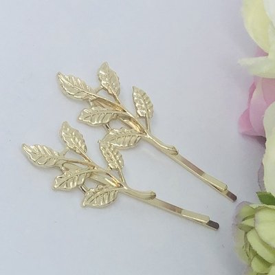 LARA - Set of 2 Gold Leaf Bridal Hair Pins