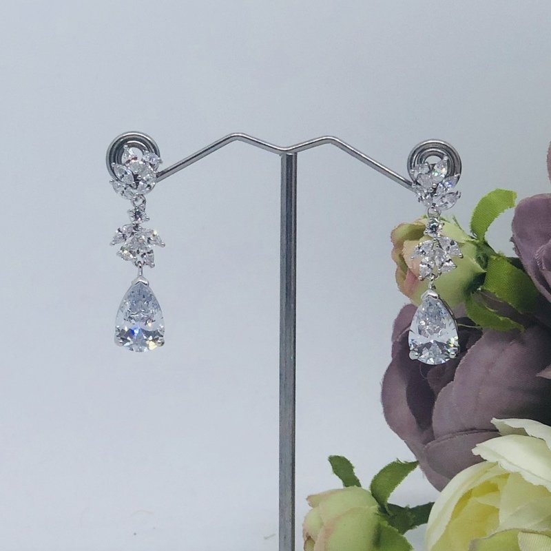 WINTER - Silver Crystal Pierced Bridal Wedding Earrings