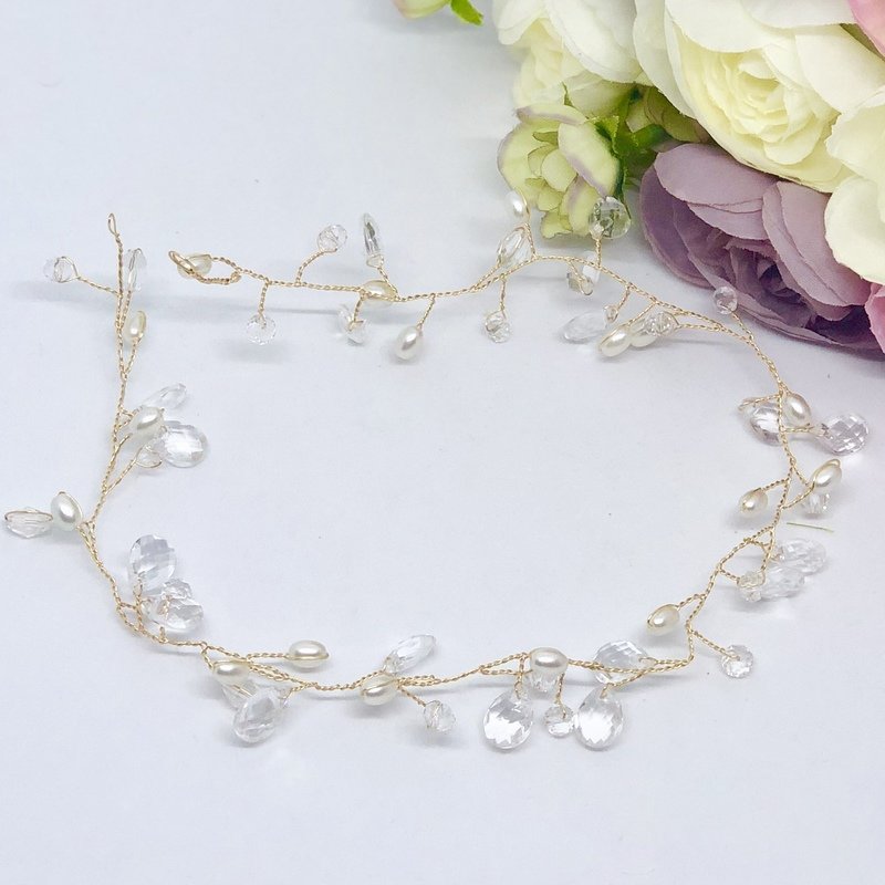 CASSANDRA -  Gold Pearl &amp; Beaded Bridal Hair Vine