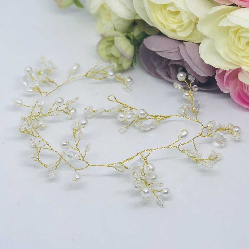GILLIAN -  Gold Crystal &amp; Pearl Hair Vine