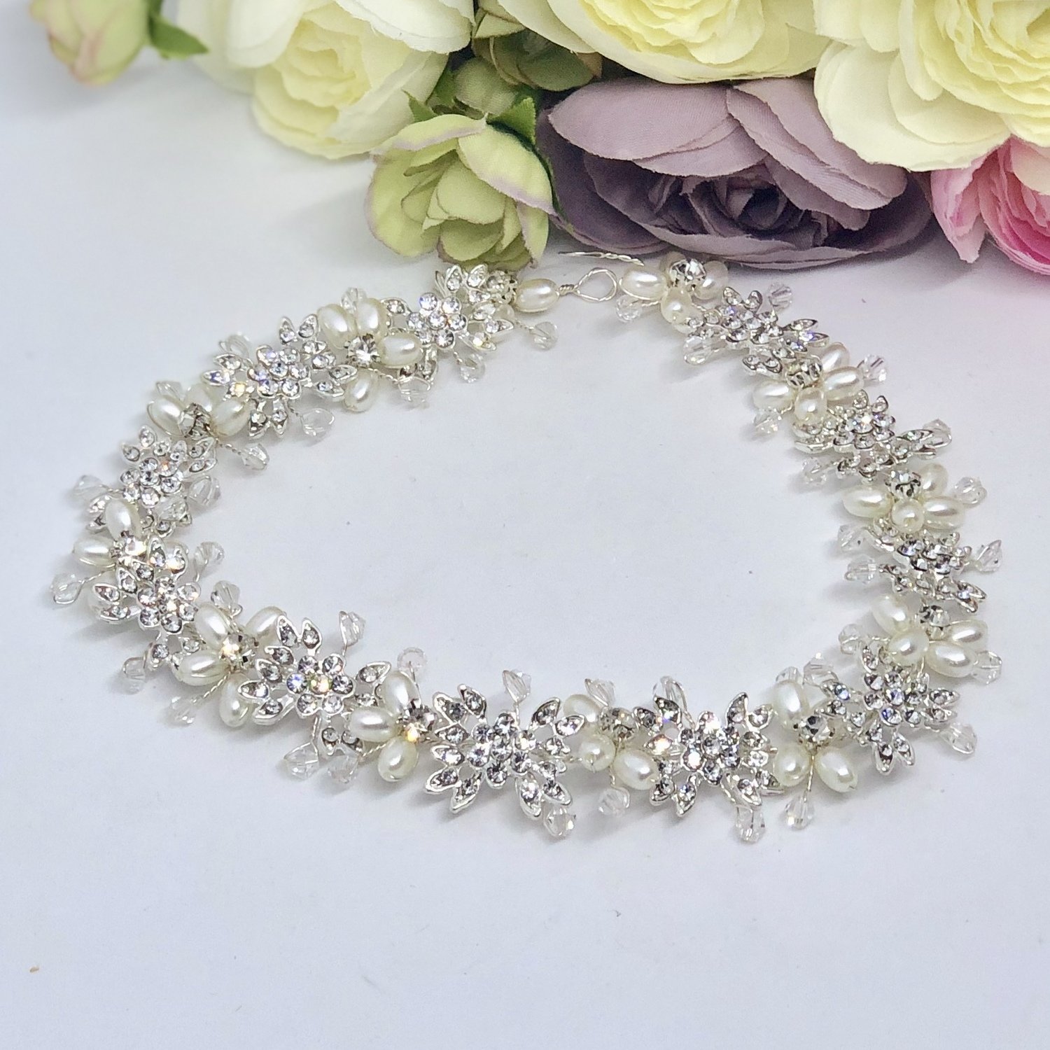 VALLEY - Silver Crystal Bridal Wedding Head Piece