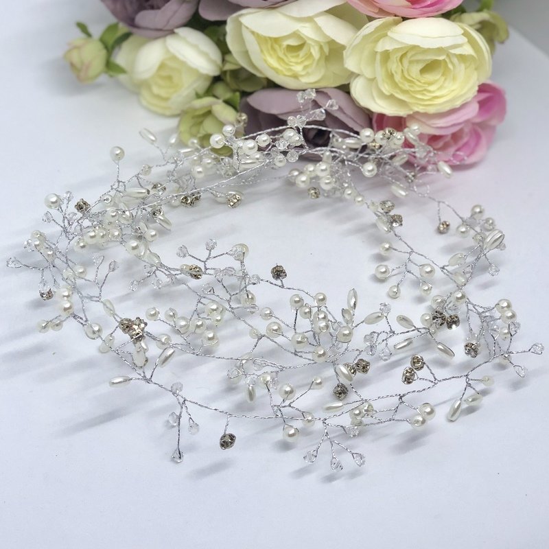KATHLEEN - Crystal &amp; Pearl Wedding Bridal Hair Vine