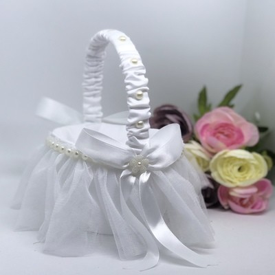 ANASTASIA - White Pearl Flower Girl Basket