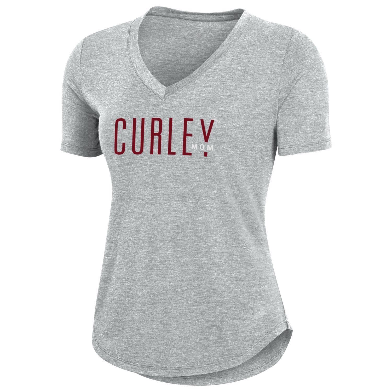 UA Womens V Neck Curley Mom T Shirt Silver L