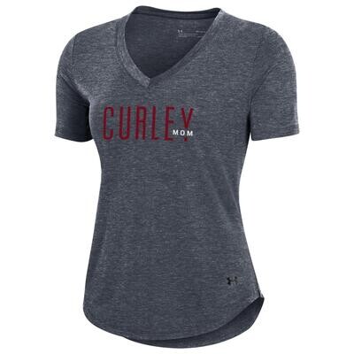UA Womens V Neck Curley Mom T Shirt Dark Gray S