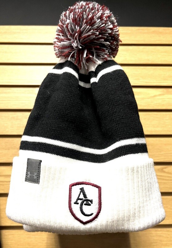 UA Youth Black And White Pom Beanie Hat