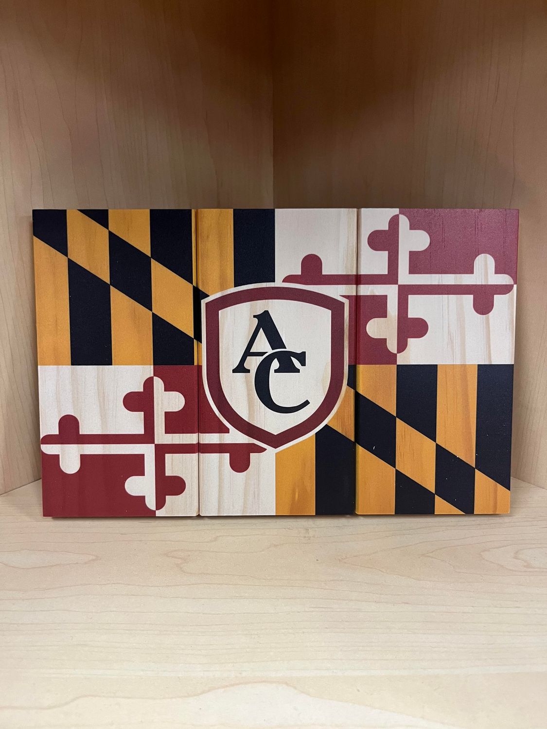 MD Flag Curley Shield Wooden Sign