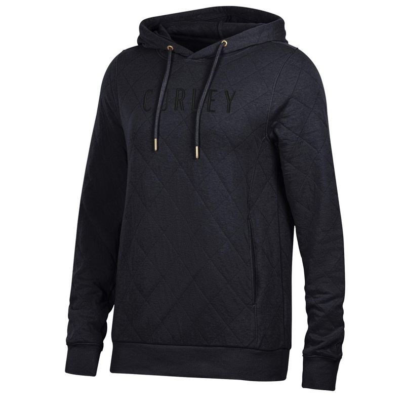 Womens Quilted Hoodie Black Curley Stitch M