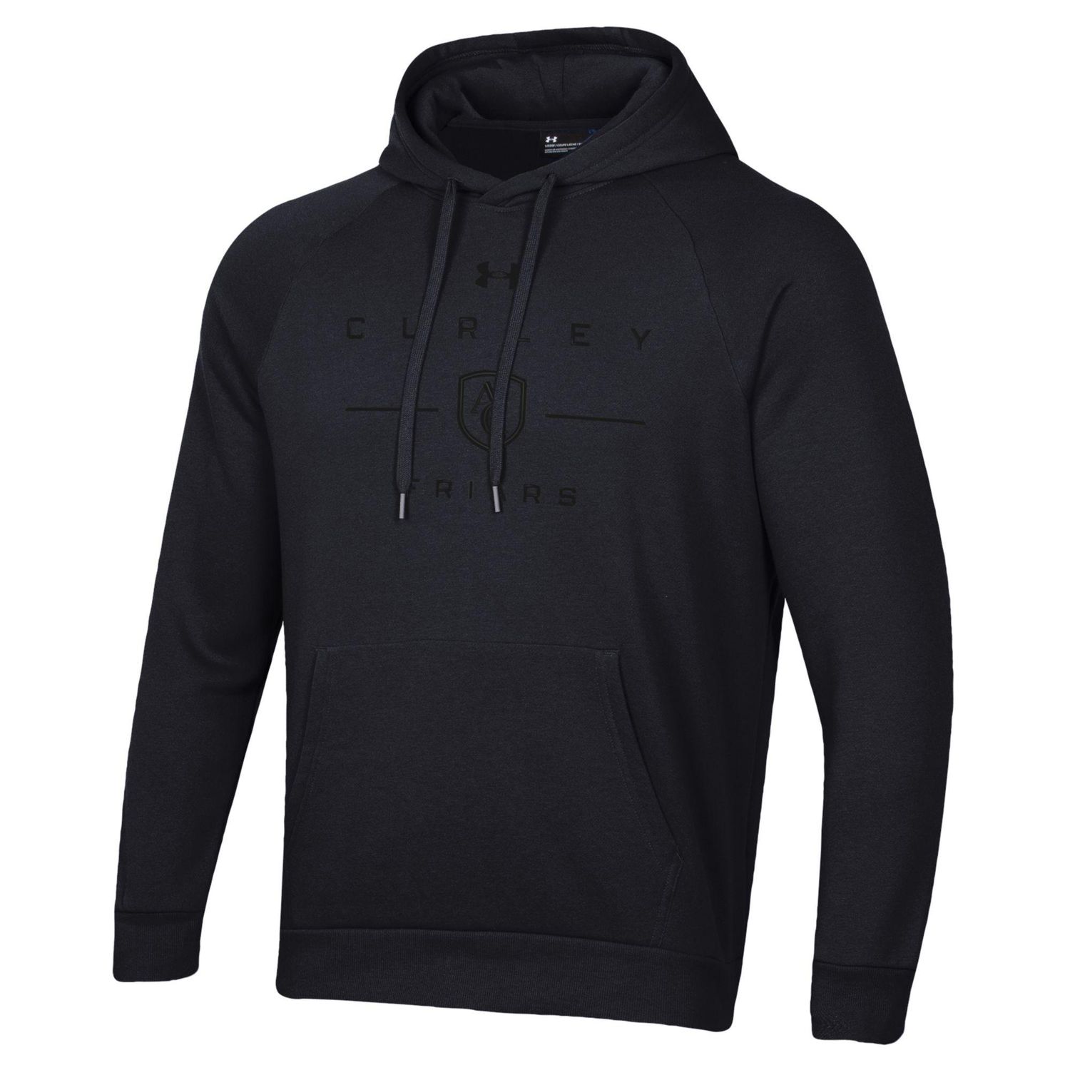 UA All Day Hoodie Black On Black Curley Above AC Shield L