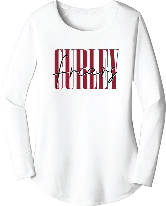 Ladies Friars Script White LS Scoopneck Tee- M