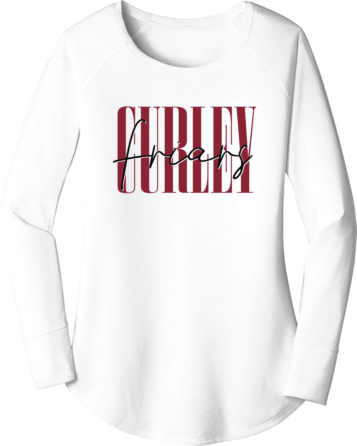 Ladies Friars Script White LS Scoopneck Tee- S