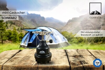 Metall Mini Gaskocher, Campingkocher für Stechkartusche, Schwarz