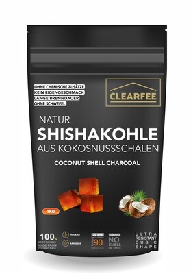 Clearfee 1kg Zip-Beutel Naturkohle für Shihsa & BBQ Kokosnusskohle