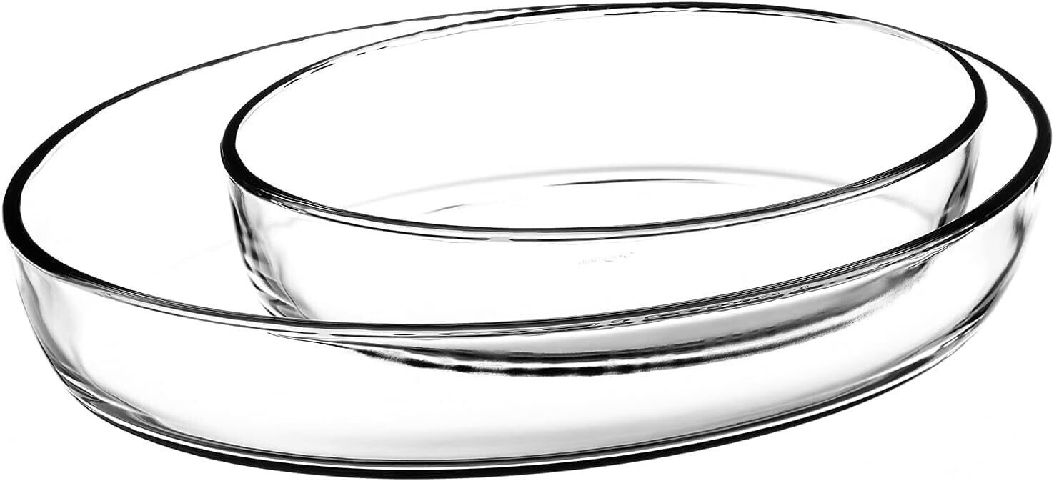 2-tlg. Glas Auflaufform Oval | aus hochwertigem Borcam Borosilikat-Glas Form | spülmaschinenfest bis zu 300°C