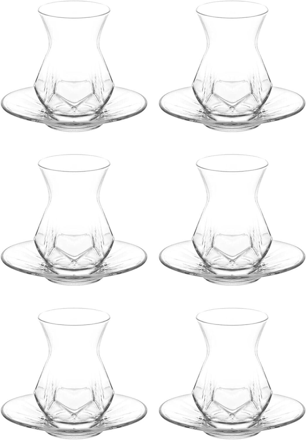 12-tlg. Tee-Set | 6 Teegläser, 6 Untersetzer | 165 ml | aus hochwertigem Glas | orientalisches Tee-Set | spülmaschinengeeignet