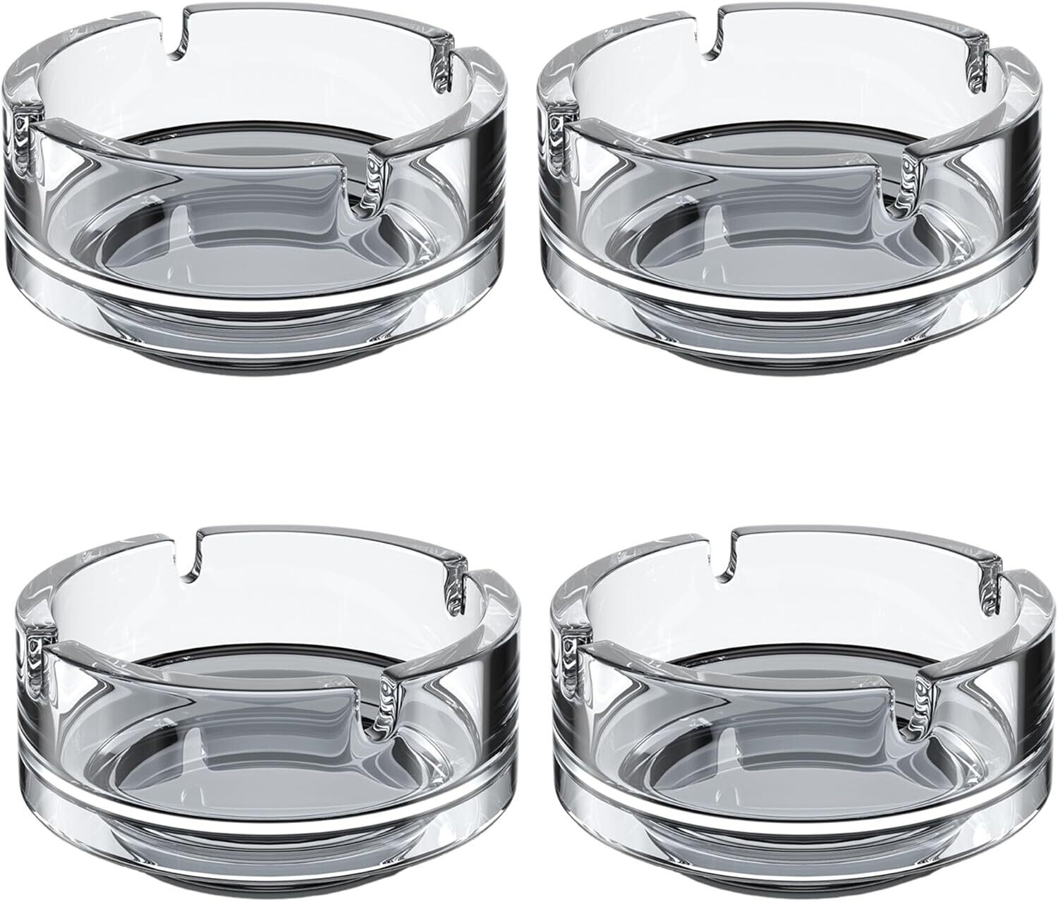 4x Mini Aschenbecher aus Glas | Glasaschenbecher | Spülmaschinenfest | Stapelbar | Klar, Rund | 4 Ablagestellen, Ø7cm