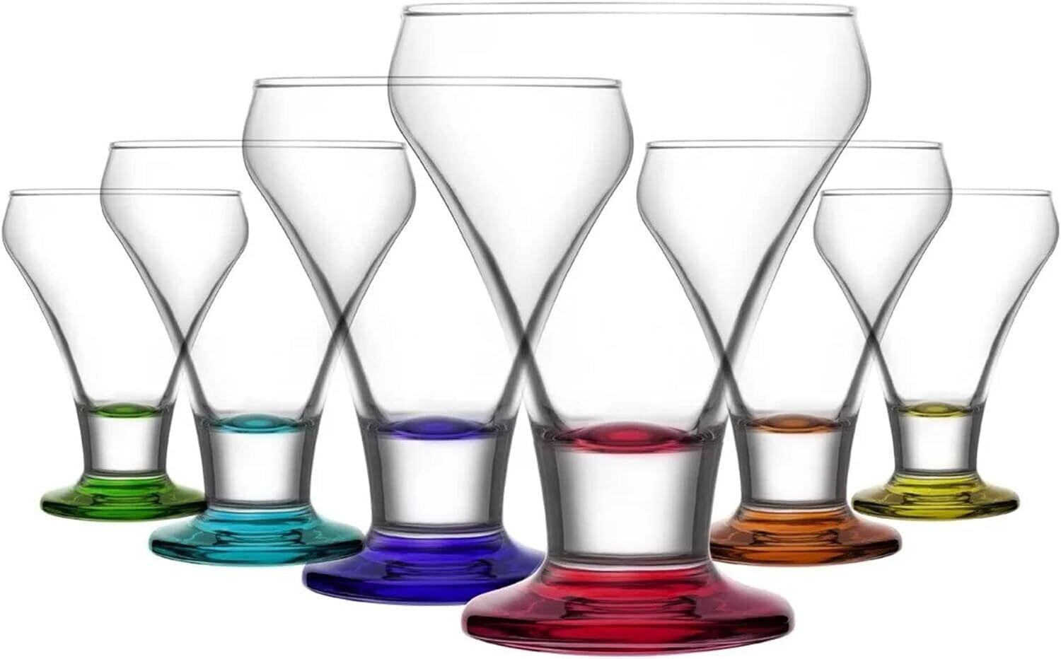 6-tlg. Eisschalen-Set | 305 ml | mit farbige Boden | aus hochwertigem Glas | in 6 Farben | Eisbecher | Dessertschalen | Eis | Glas