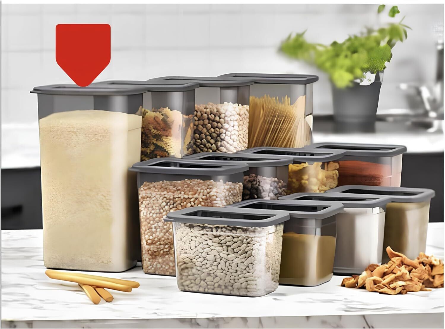 24tlg. Küche Aufbewahrungsboxen Set | Kunststoff BPA frei Vorratsdosen mit Deckel | Aufbewahrung & Organisation | Luftdicht Frischhaltedosen Grau