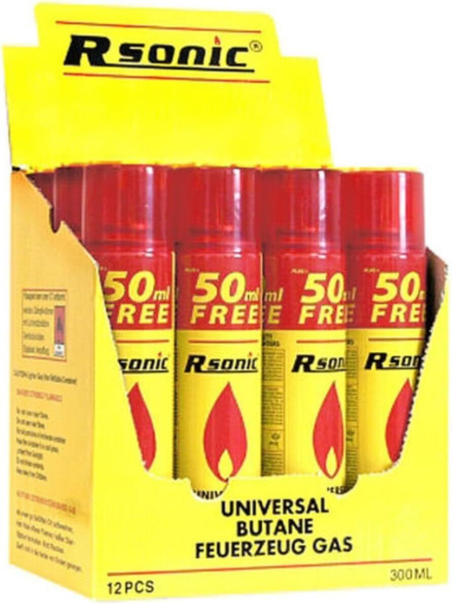 12x 300ml Universal Feuerzeuggas | Rsonic | Feuerzeug | Butan Gas | Nachfüll | Refill