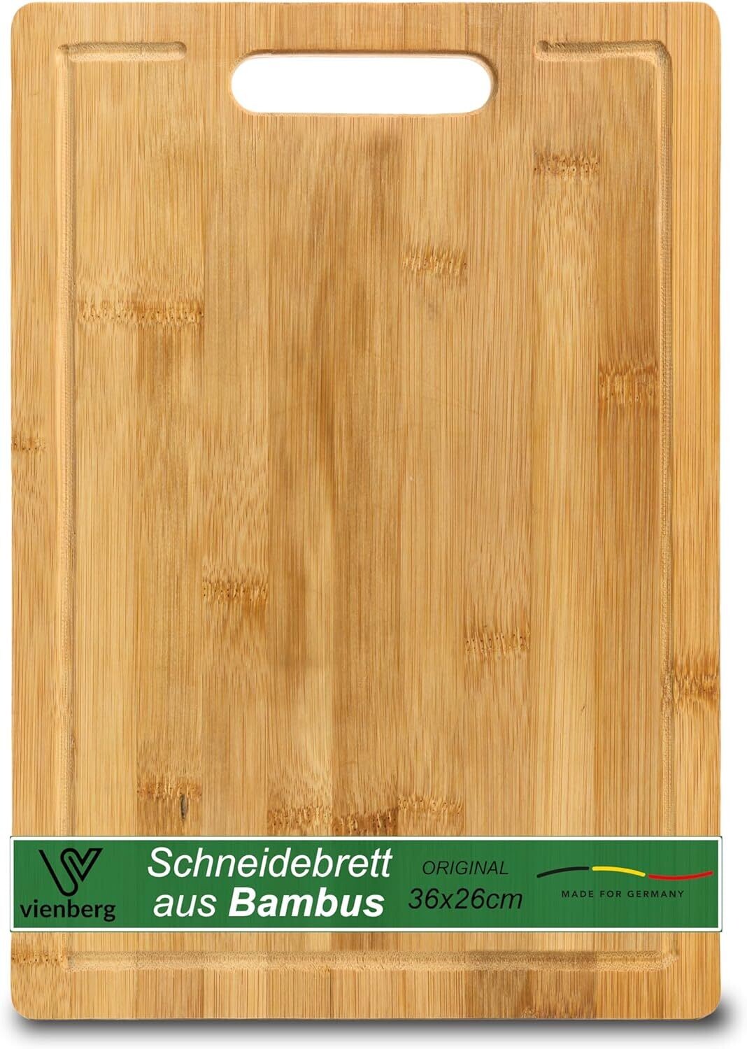 Schneidebrett aus 100% Bambus Küchenbrett | Holzbrett mit Saftrille | Schneidbretter Brotbrett und Servierbrett | L 33x23cm